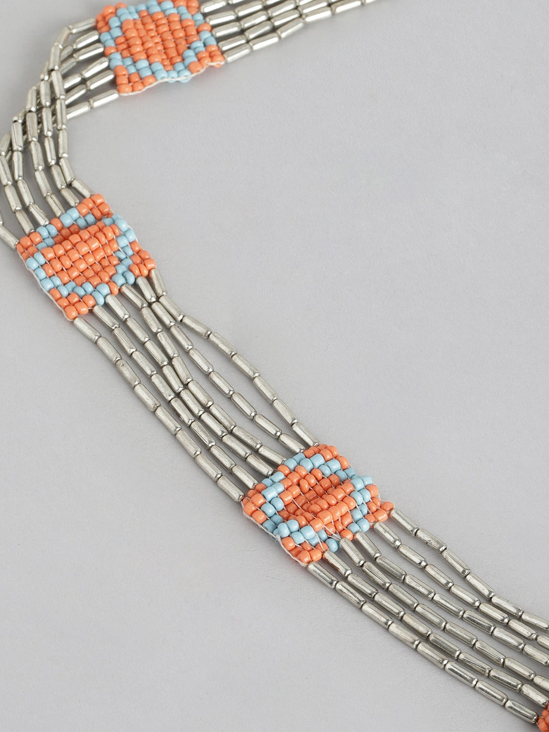 Silver-Plated Artificial Beads Layered Necklace