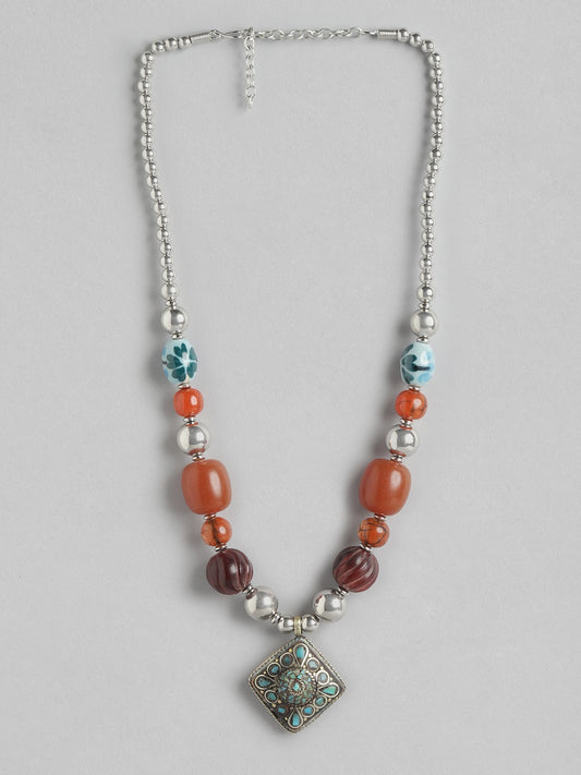 Silver-Plated Artificial Stones & Beads Necklace