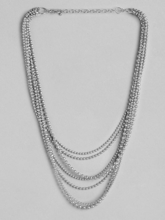 Silver-Plated Artificial Beads Layered Necklace
