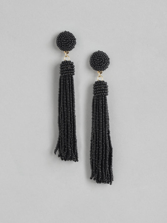 Gold-Plated Quirky Artificial Black Beads Drop Earrings