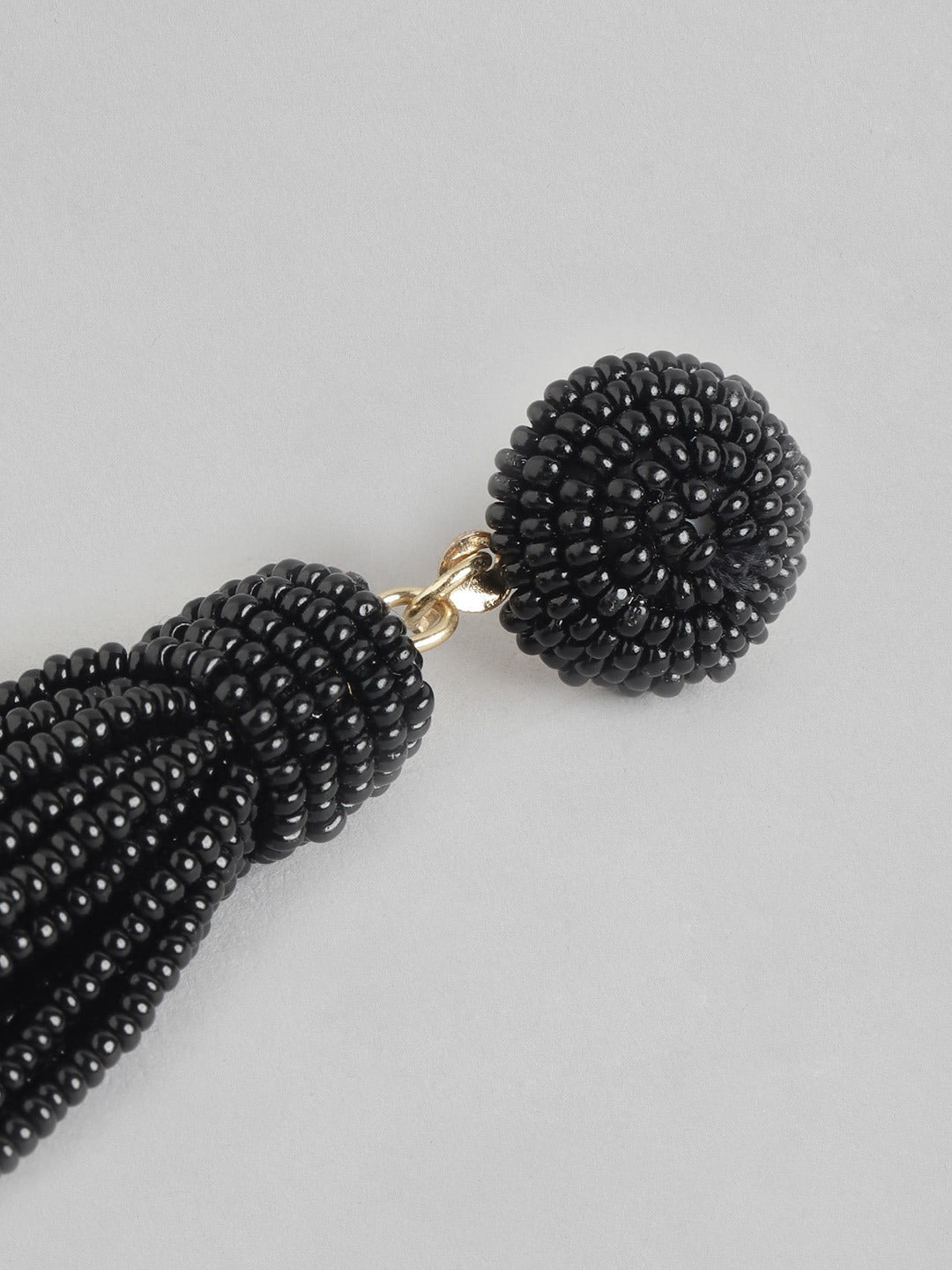 Gold-Plated Quirky Artificial Black Beads Drop Earrings