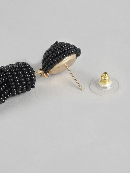 Gold-Plated Quirky Artificial Black Beads Drop Earrings