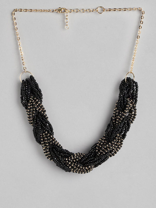 Gold-Plated Artificial Black Beaded Necklace