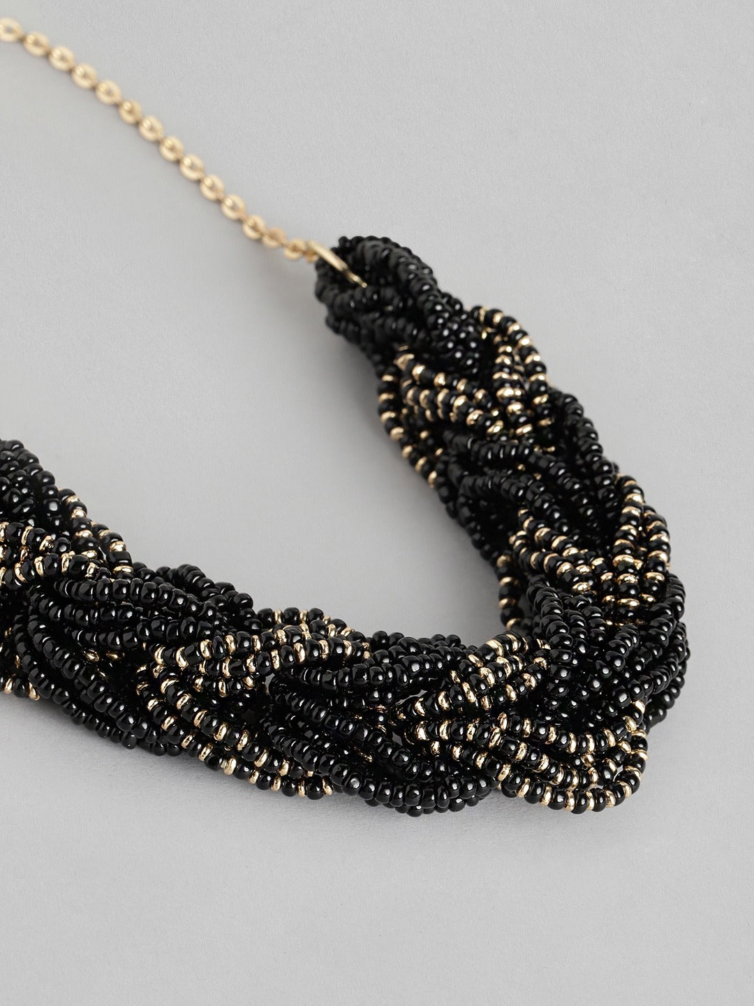 Gold-Plated Artificial Black Beaded Necklace