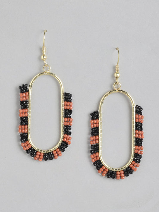 Gold-Plated Oval Artificial Beads Drop Earrings