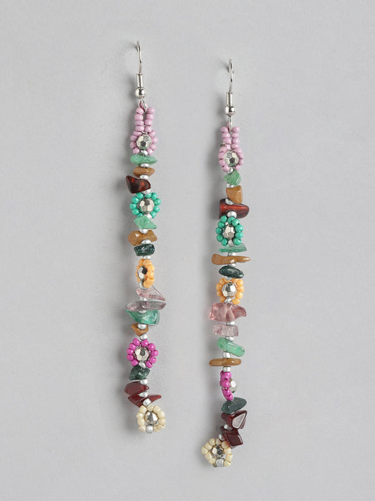 Silver-Plated Contemporary Artificial Beads Drop Earrings