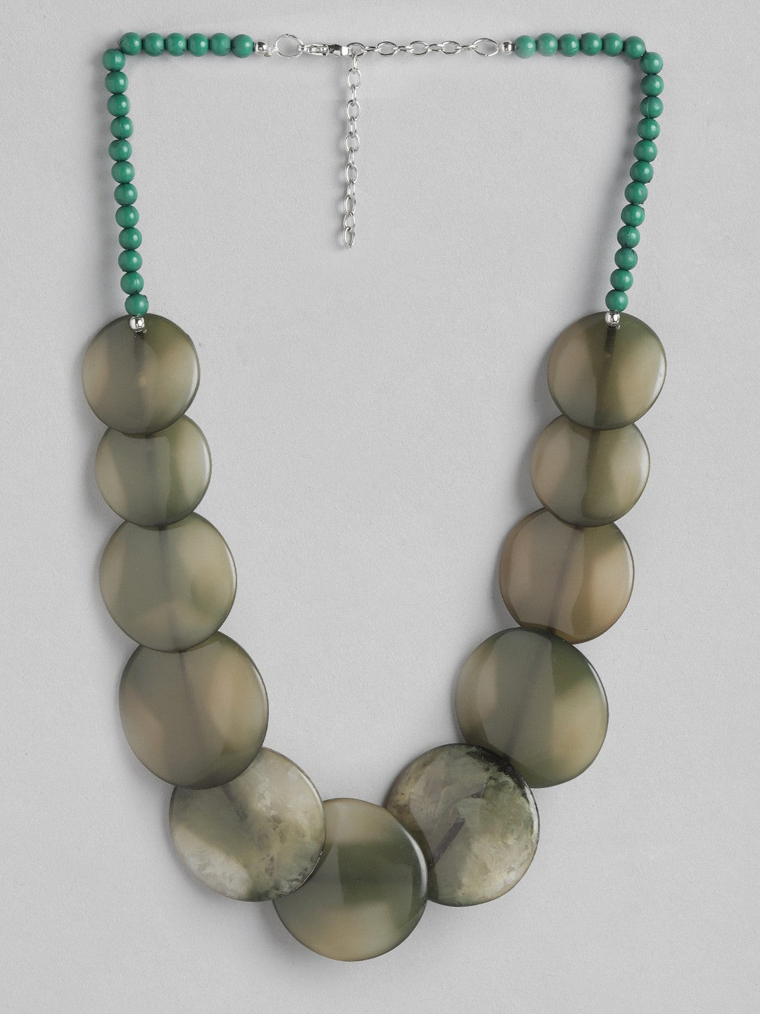 RICHEERA Silver-Plated Green Resin Necklace