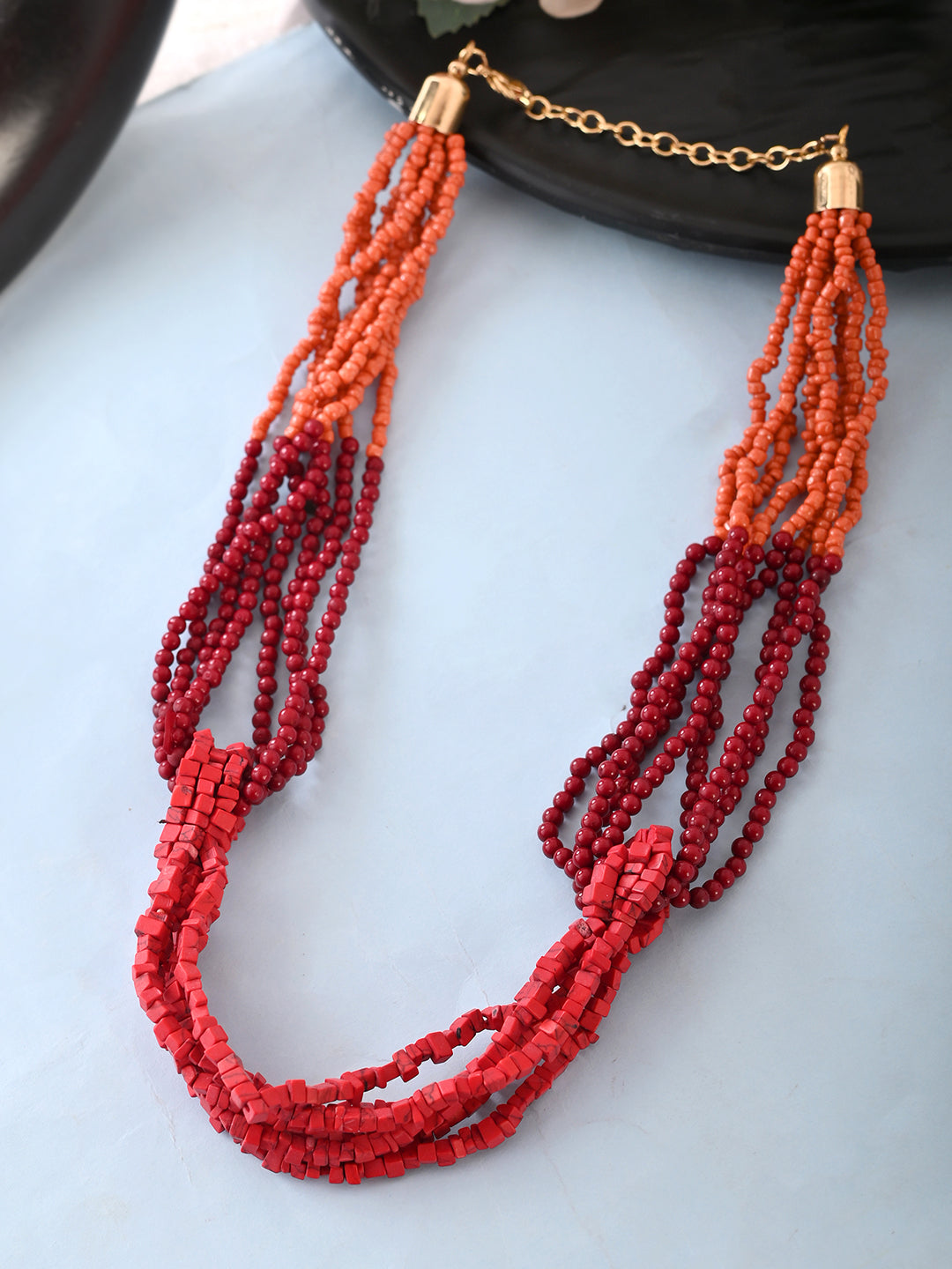 RICHEERA Red Beaded Layered Necklace