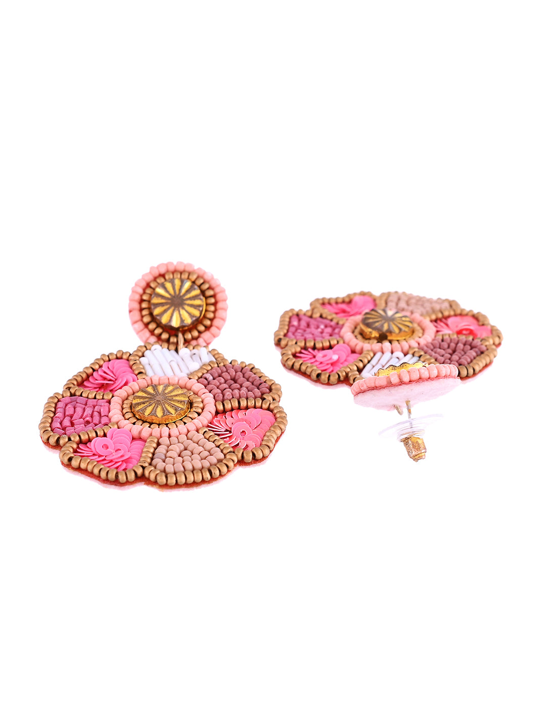 RICHEERA Pink Beaded Floral Drop Earrings - Richeera