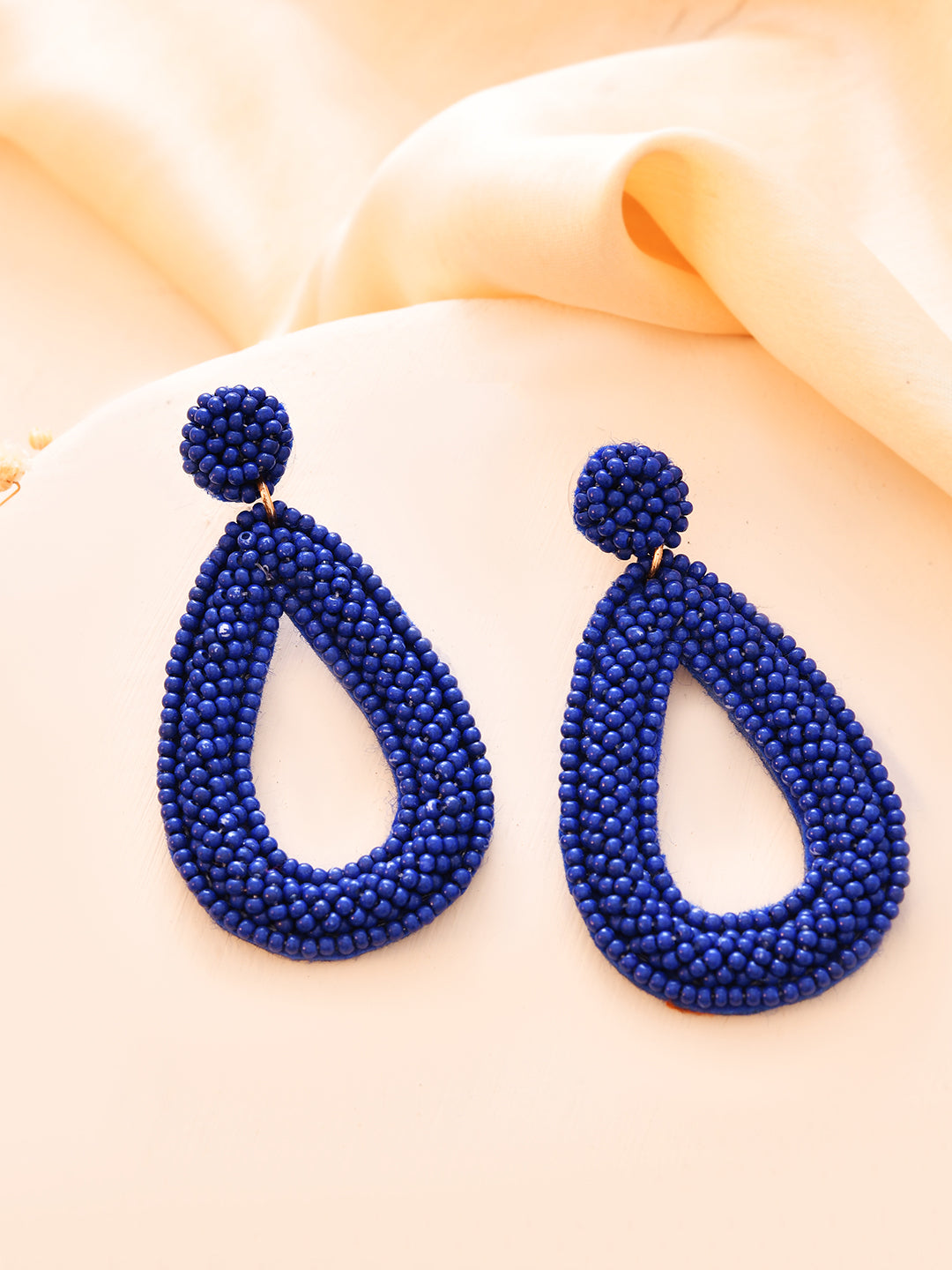 RICHEERA Blue Beaded Teardrop Shaped Drop Earrings - Richeera
