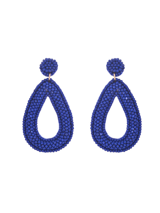 RICHEERA Blue Beaded Teardrop Shaped Drop Earrings - Richeera