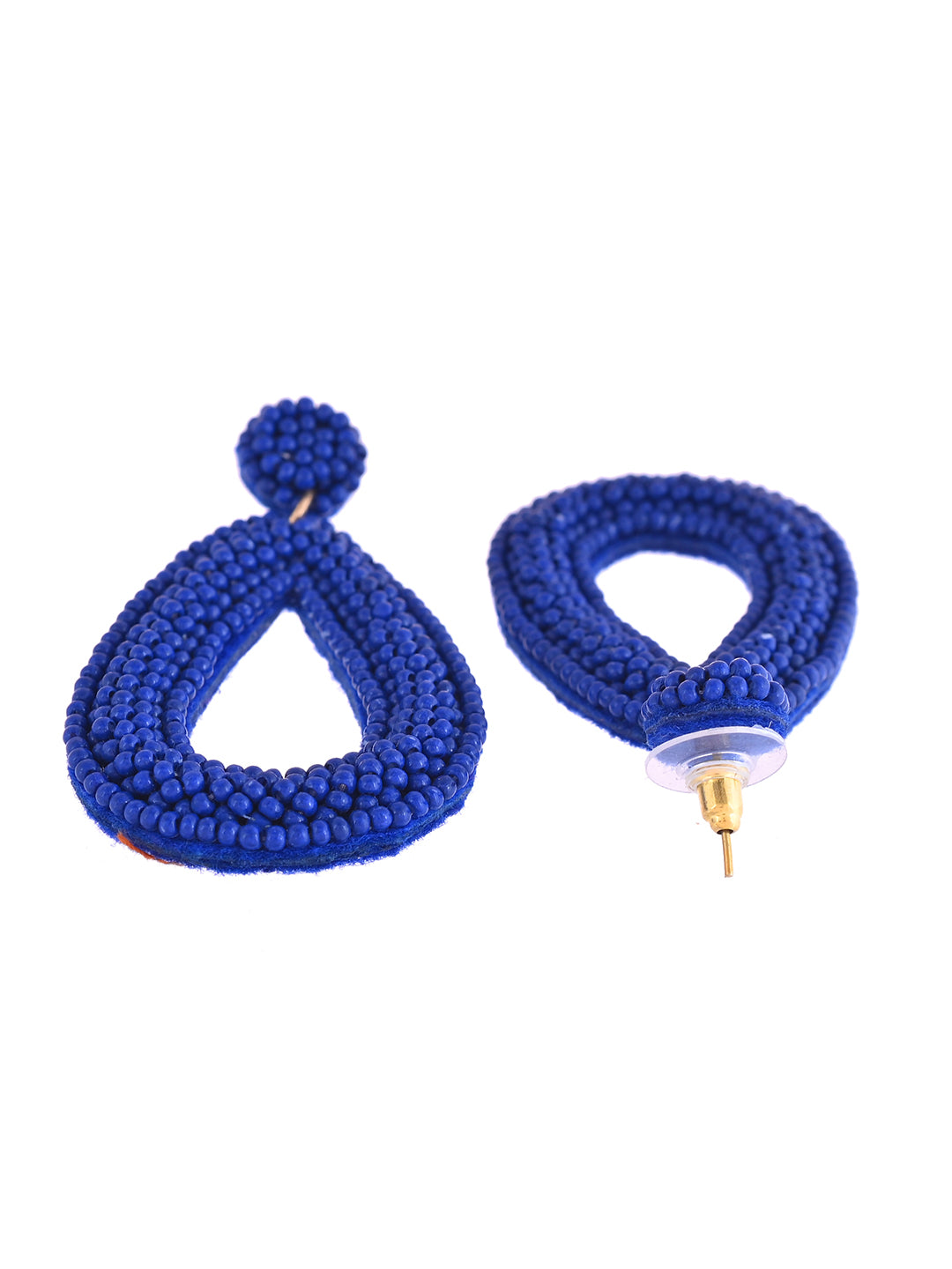 RICHEERA Blue Beaded Teardrop Shaped Drop Earrings - Richeera