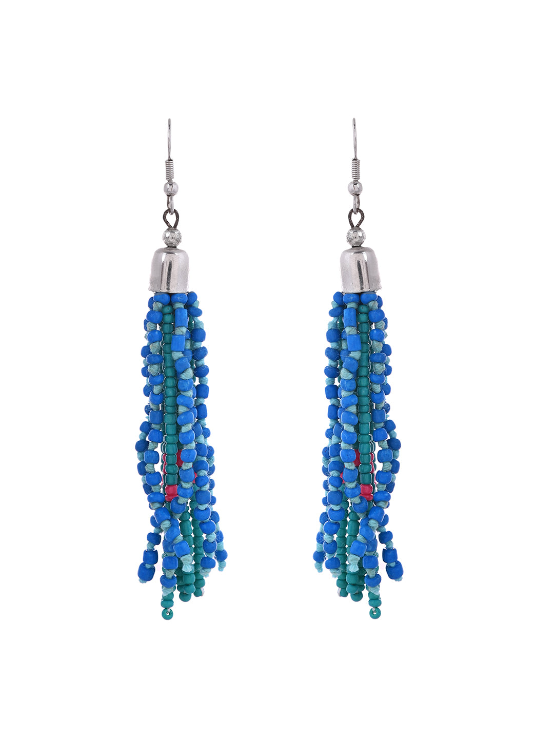 RICHEERA Blue Beaded Contemporary Drop Earrings - Richeera