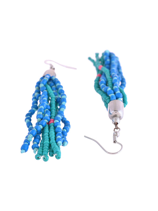 RICHEERA Blue Beaded Contemporary Drop Earrings - Richeera