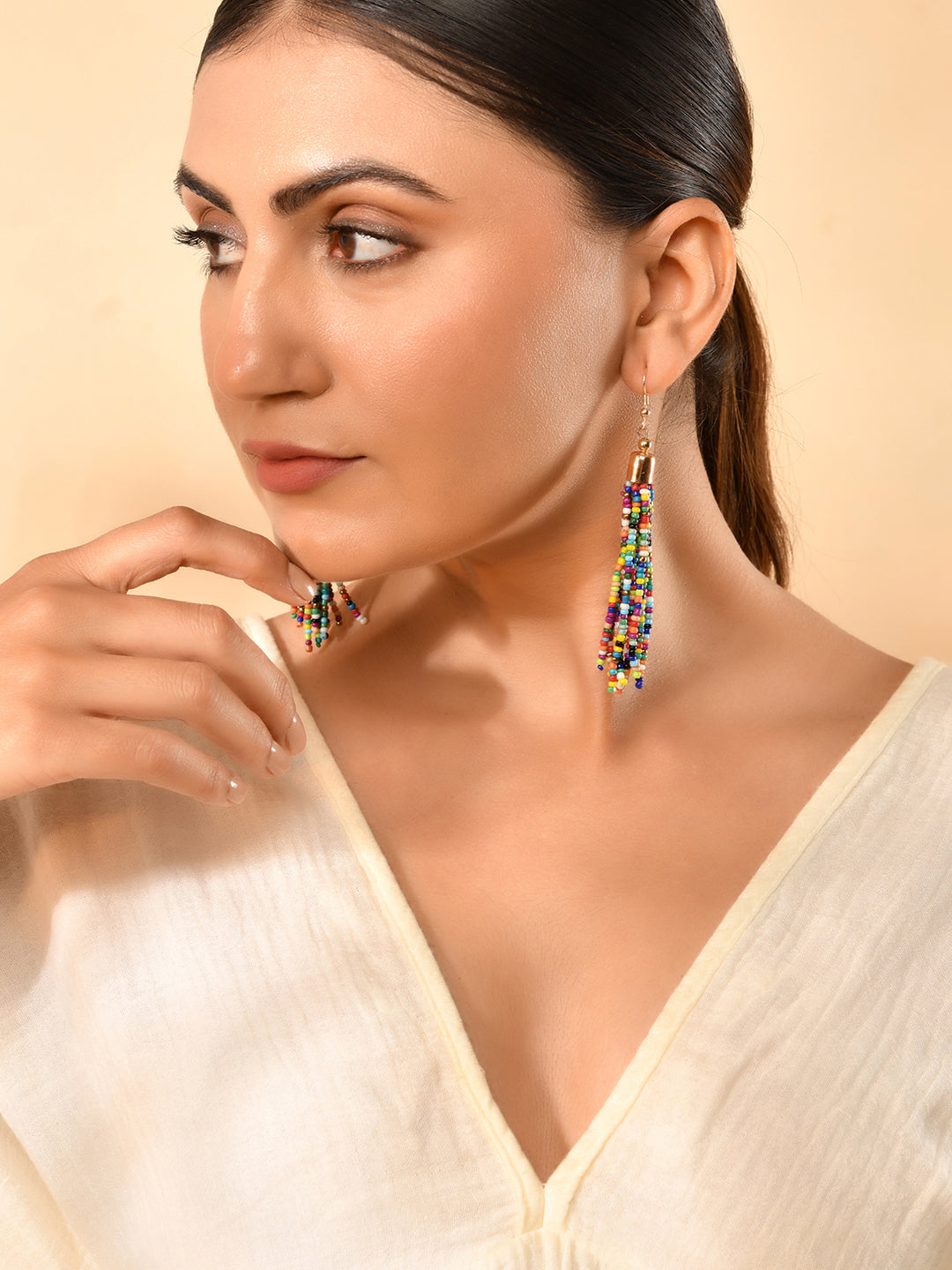 RICHEERA Multi Beaded Contemporary Drop Earrings - Richeera