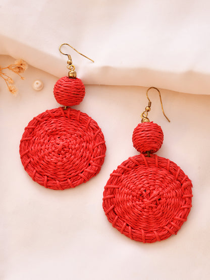 RICHEERA Red Fabric Circular Drop Earrings - Richeera