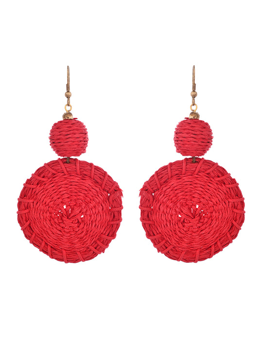 RICHEERA Red Fabric Circular Drop Earrings - Richeera