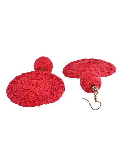 RICHEERA Red Fabric Circular Drop Earrings - Richeera