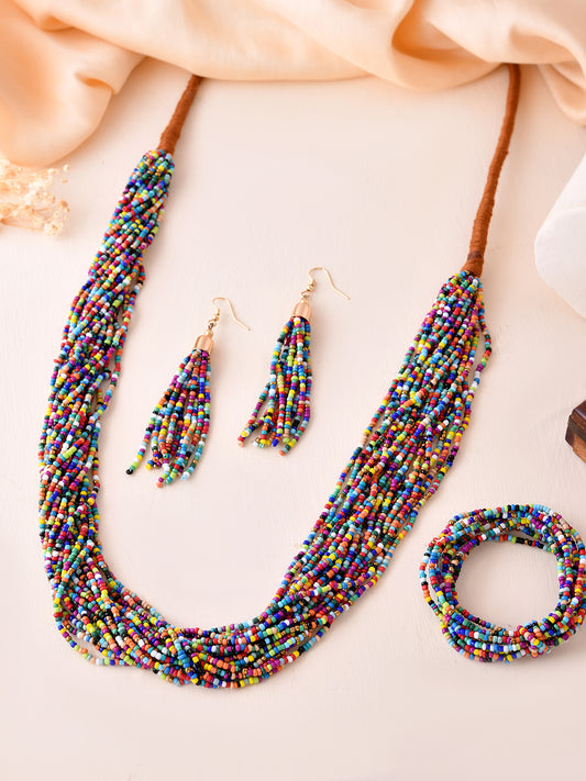 RICHEERA Gold-Plated Multi Beaded Jewellery Set