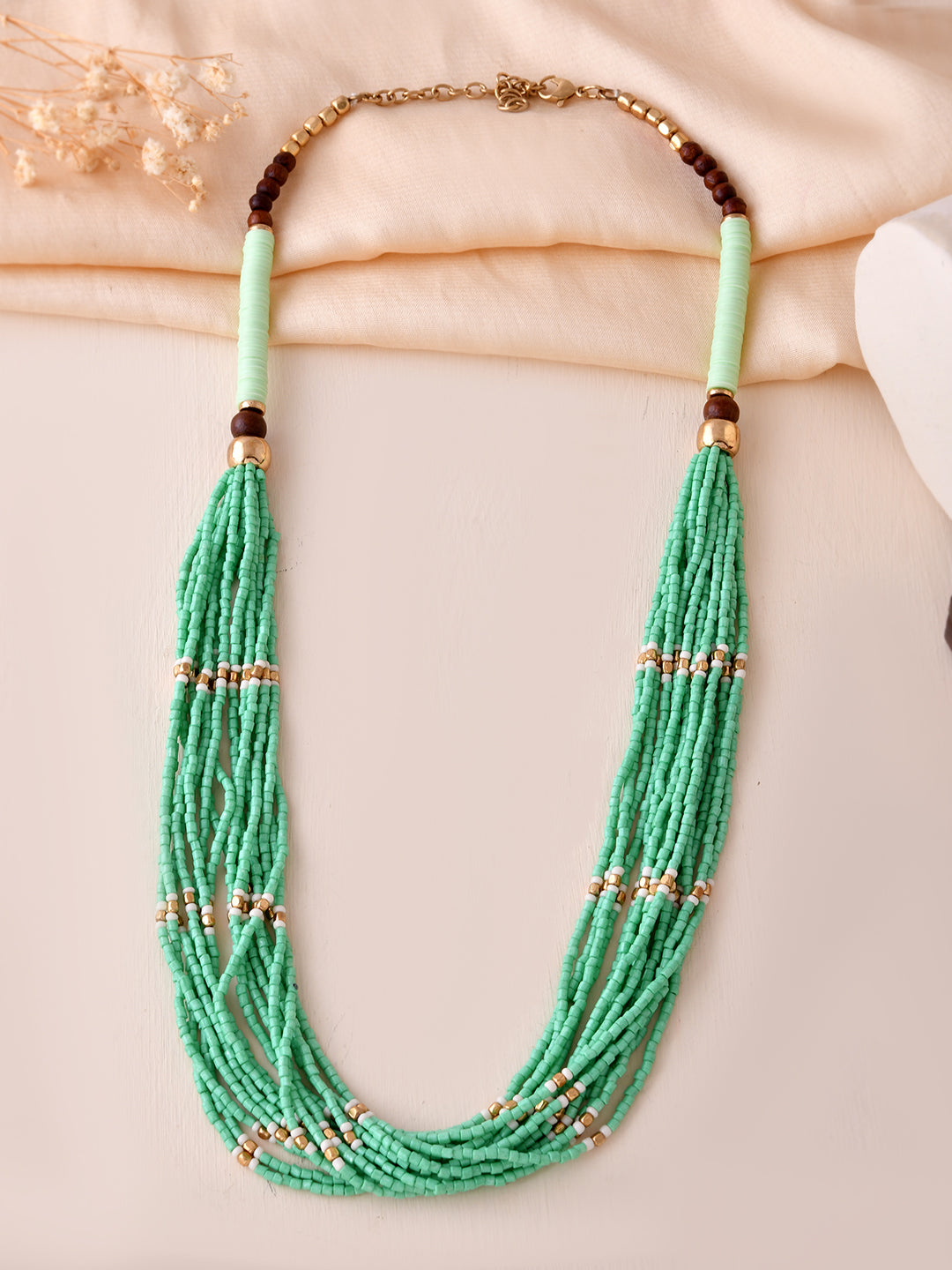 RICHEERA Gold-Plated Green Beaded Handcrafted Necklace for Women - Richeera