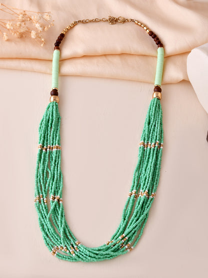 RICHEERA Gold-Plated Green Beaded Handcrafted Necklace for Women - Richeera