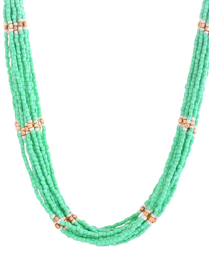 RICHEERA Gold-Plated Green Beaded Handcrafted Necklace for Women - Richeera