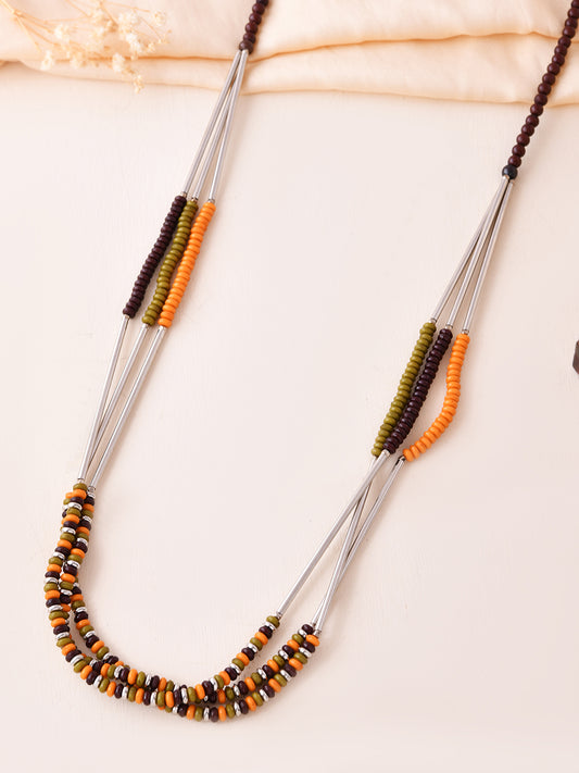 RICHEERA Silver-Plated Pink & Brown Beaded Layered Necklace - Richeera