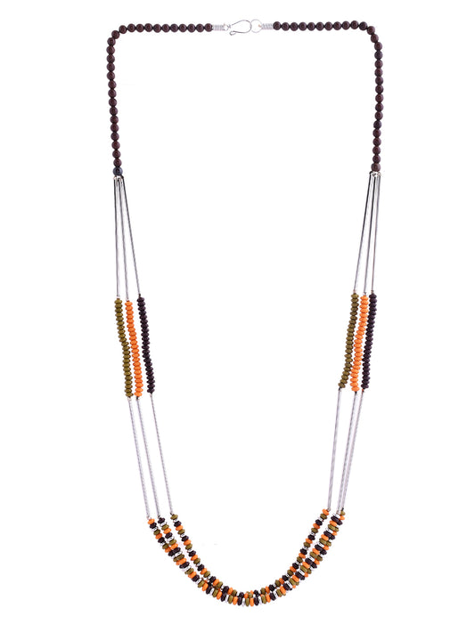 RICHEERA Silver-Plated Pink & Brown Beaded Layered Necklace - Richeera
