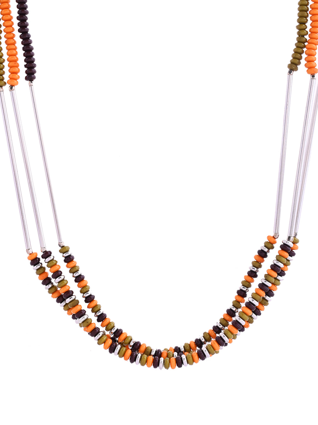 RICHEERA Silver-Plated Pink & Brown Beaded Layered Necklace - Richeera