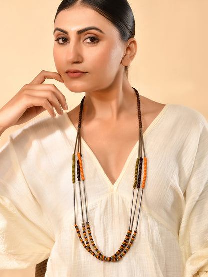 RICHEERA Silver-Plated Pink & Brown Beaded Layered Necklace - Richeera