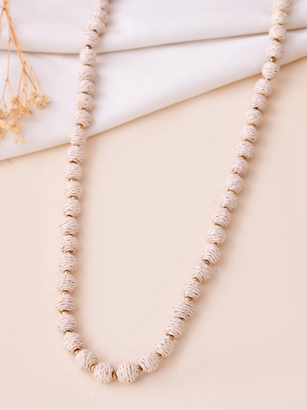 RICHEERA Gold-Plated White Thred fabric Handcrafted Necklace - Richeera