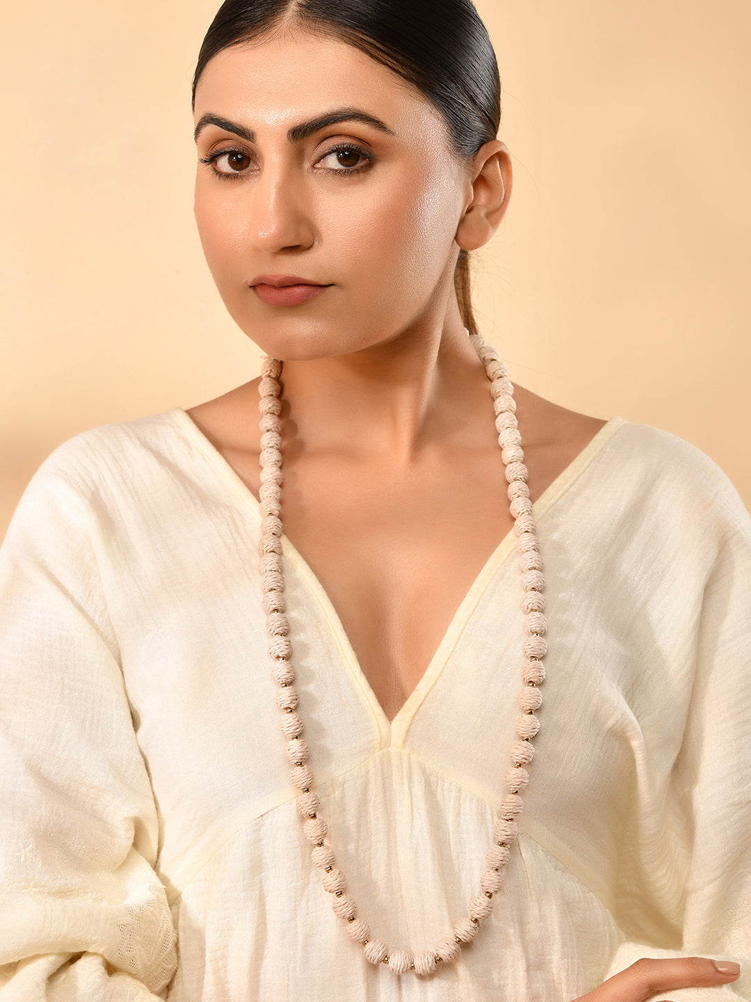 RICHEERA Gold-Plated White Thred fabric Handcrafted Necklace - Richeera