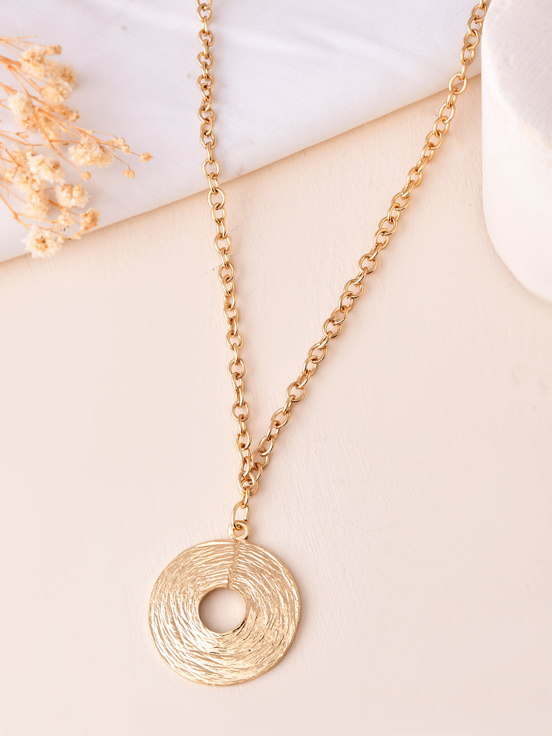 RICHEERA Gold-Plated Round Shape Pendent Necklace - Richeera