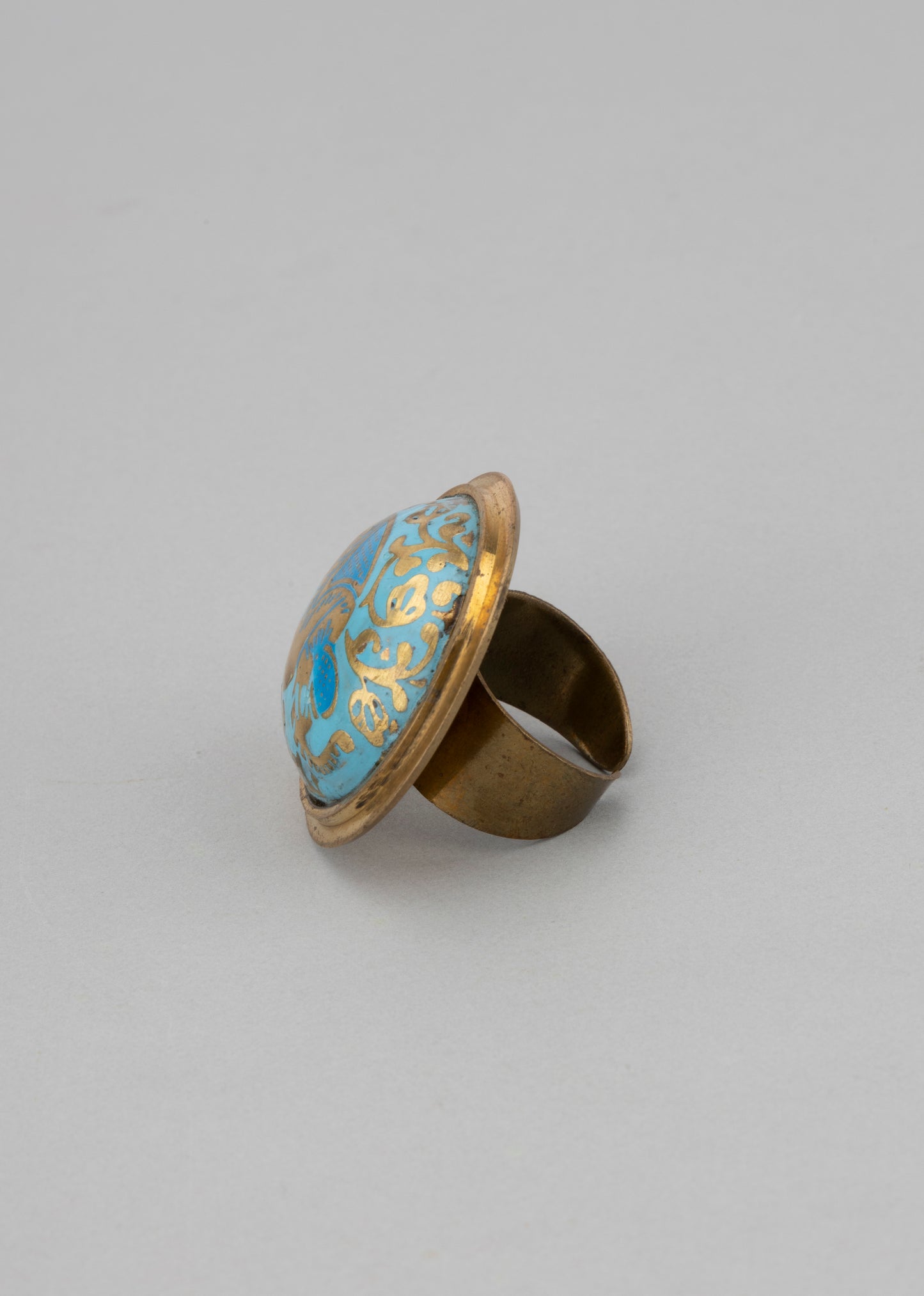 Adjustable Gold Plated-Blue Stone Ring