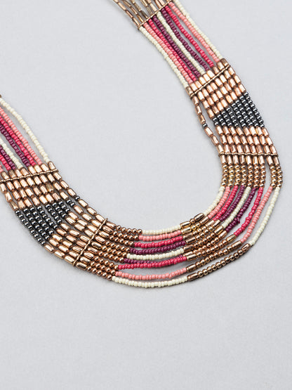 Gold And Pink Coloured Beaded Necklace