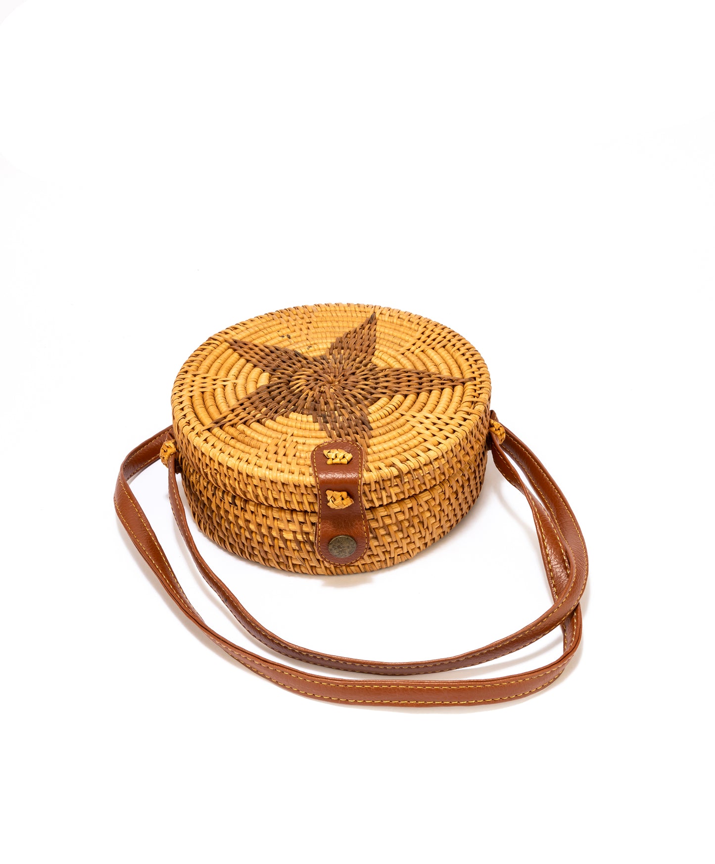 Handwoven Round Boho Bag Shoulder Crossbody Bag Natural Woven Straw Tote Bag with Leather Straps for Ladies Women