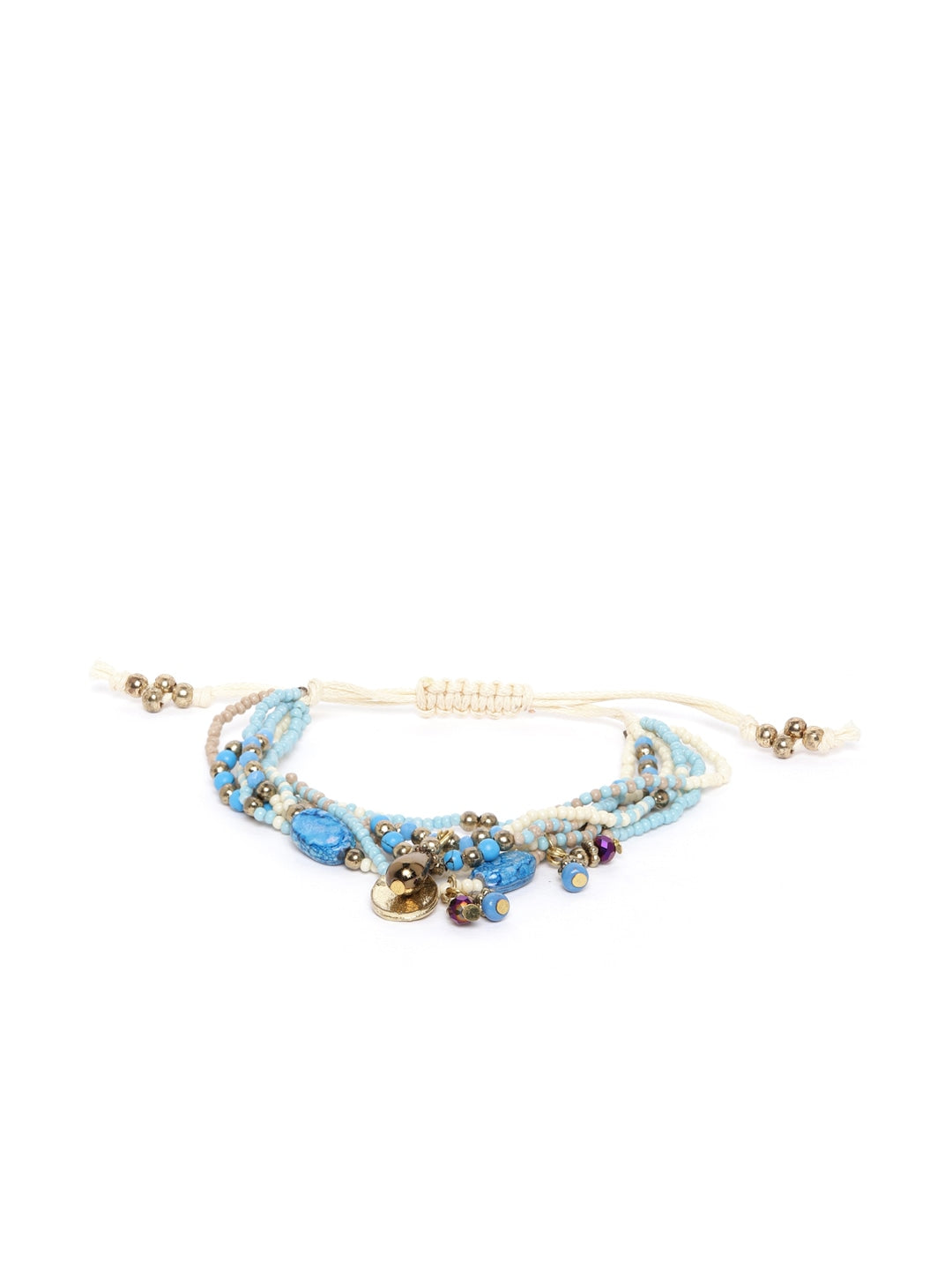 Blue & Off-White Gold-Plated Beaded Multistranded Bracelet