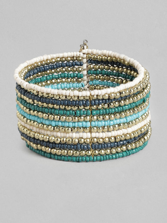 Women Blue & Green Beaded Cuff Bracelet