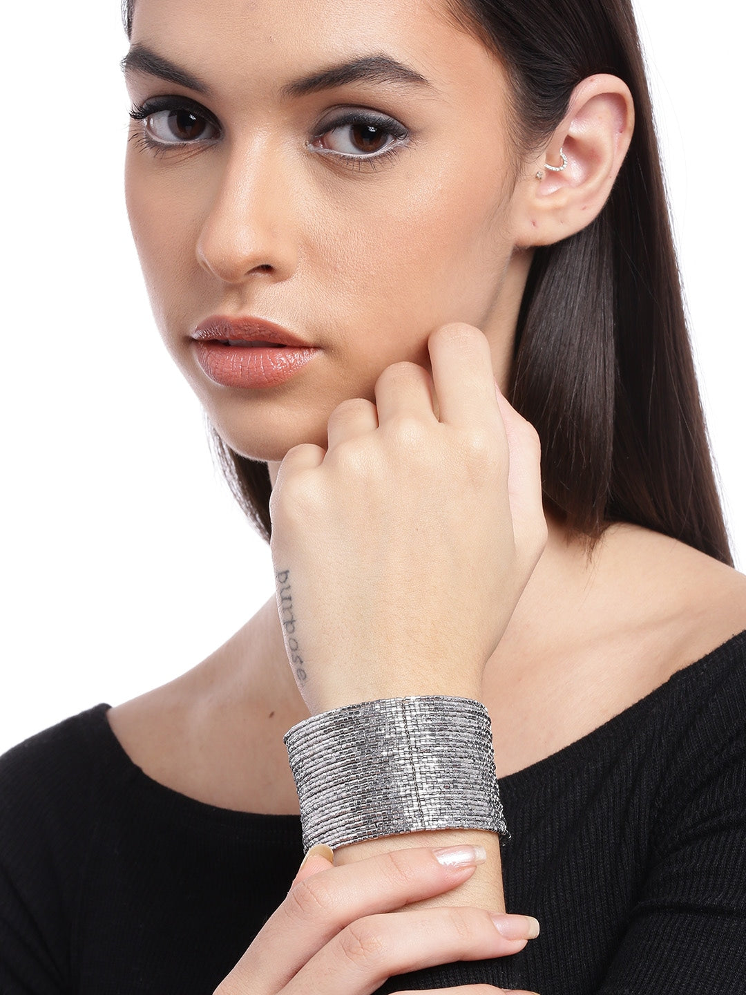 Women Silver-Toned Cuff Bracelet