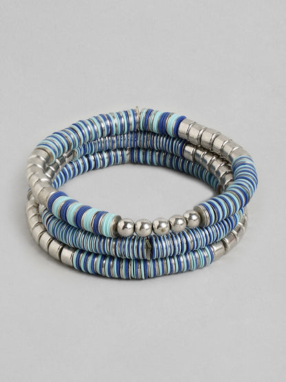 Women Set of 3 Blue & Silver-Toned Silver-Plated Elasticated Bracelet