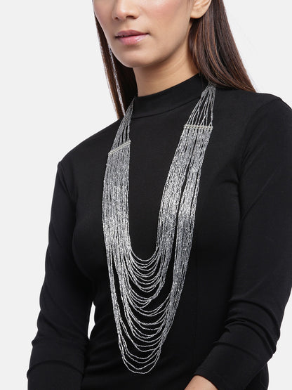 Women Silver-Plated Beaded Layered Necklace