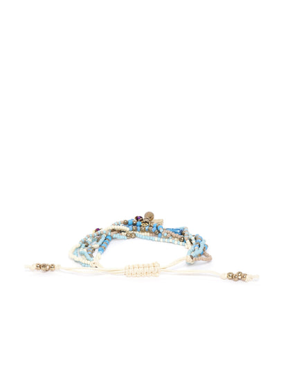 Blue & Off-White Gold-Plated Beaded Multistranded Bracelet
