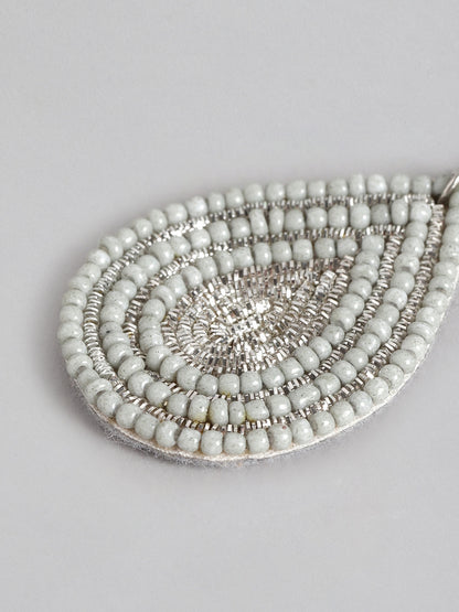 Silver-Plated Teardrop Shaped Artificial Beads Drop Earrings