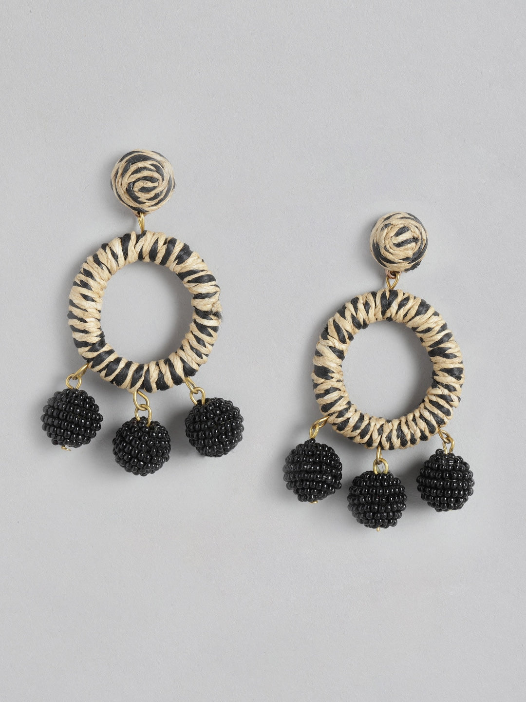 Black & Beige Circular Drop Earrings