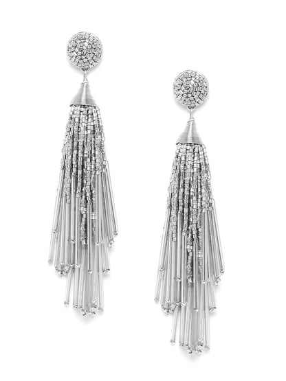 RICHEERA Silver-Plated Beaded Tasselled Contemporary Drop Earrings