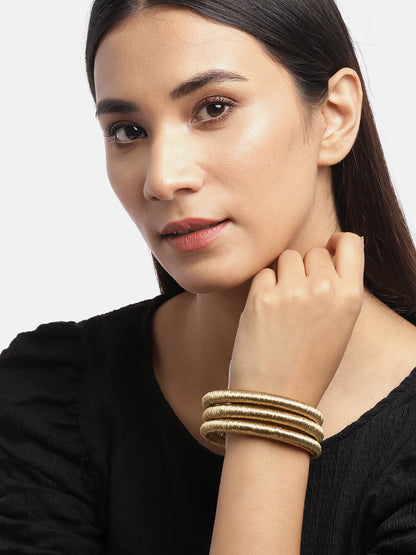 Women Gold-Toned Wood Bangle-Style Bracelet