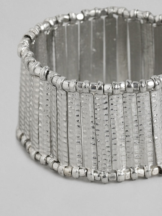 Women Silver-Toned Silver-Plated Cuff Bracelet