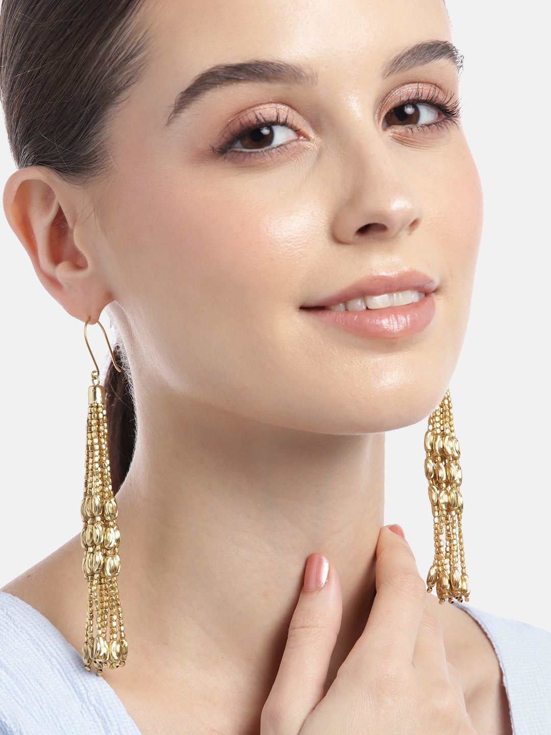 Gold-Plated Teardrop Shaped Drop Earrings