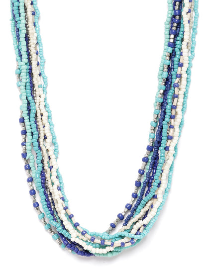 Women Turquoise Blue & Off-White Silver-Plated Beaded Layered Necklace