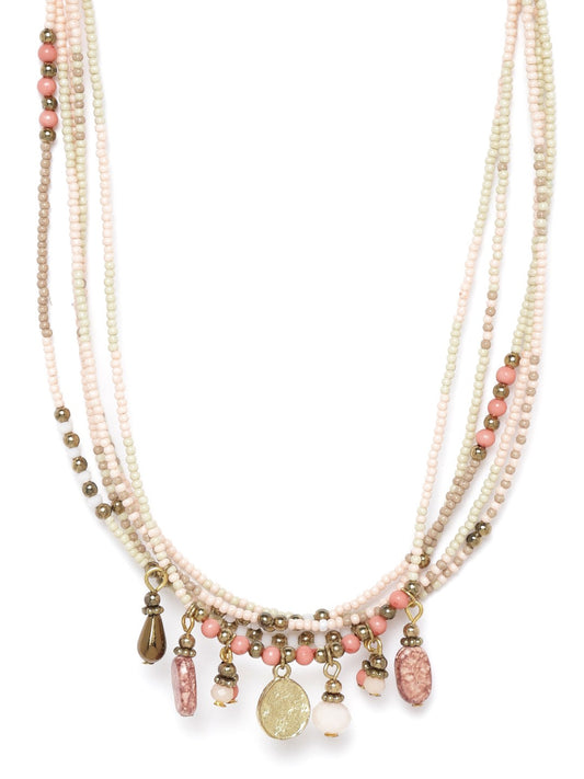 Women Pink Antique Gold-Plated Beaded Necklace